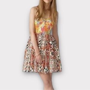 TRACY FEITH Target Hawaiian Tiki Batik Mixed Print Strapless Retro dress
